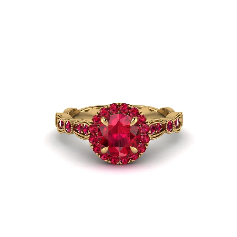 Ladies engagement rings quirky charm -Round Cut Ruby Radiant Eternity Engagement Ring - Kamryn No. 55