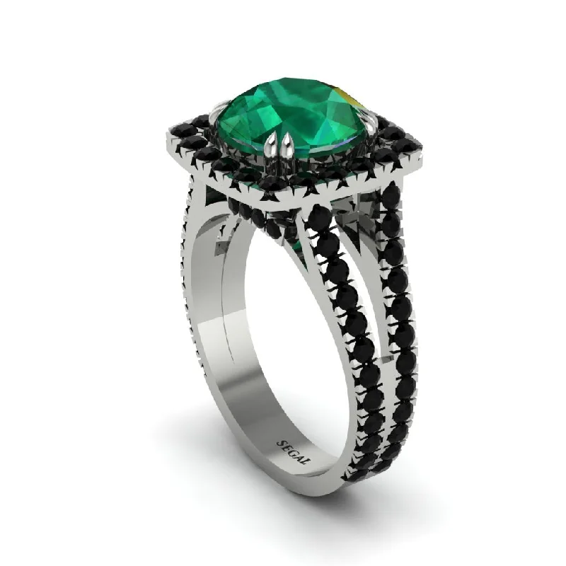 Ladies engagement rings with black sapphires -Emerald Pave Split Shank Engagement Ring - Averie No. 36