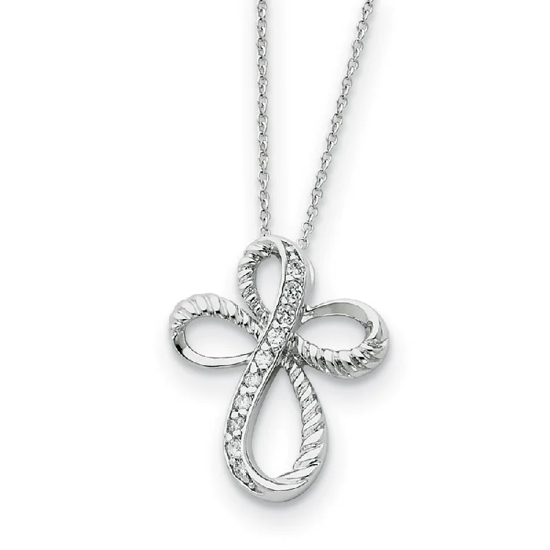 ladies-bohemian-diamond-necklaces-Rhodium Plated Sterling Silver & CZ Endless Hope Cross Necklace, 18in