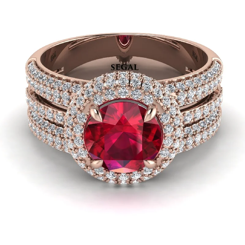 Ladies engagement rings polished elegance -Ruby Halo Luxury Pave Engagement Ring - Sierra No. 11