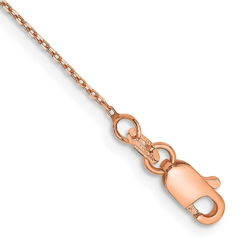 ladies-silver-flower-bracelets-14K Rose Gold 10 inch .8mm Diamond-cut Cable with Lobster Clasp Chain Bracelet