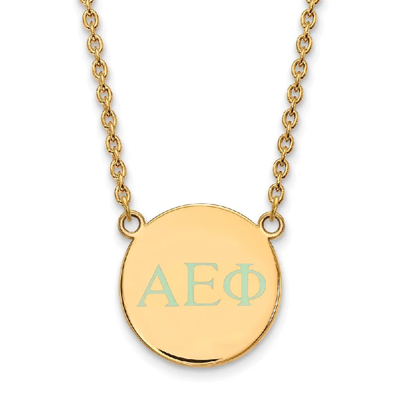 ladies-crystal-charm-necklaces-14K Plated Silver Alpha Epsilon Phi Small Aqua Enamel Greek Necklace