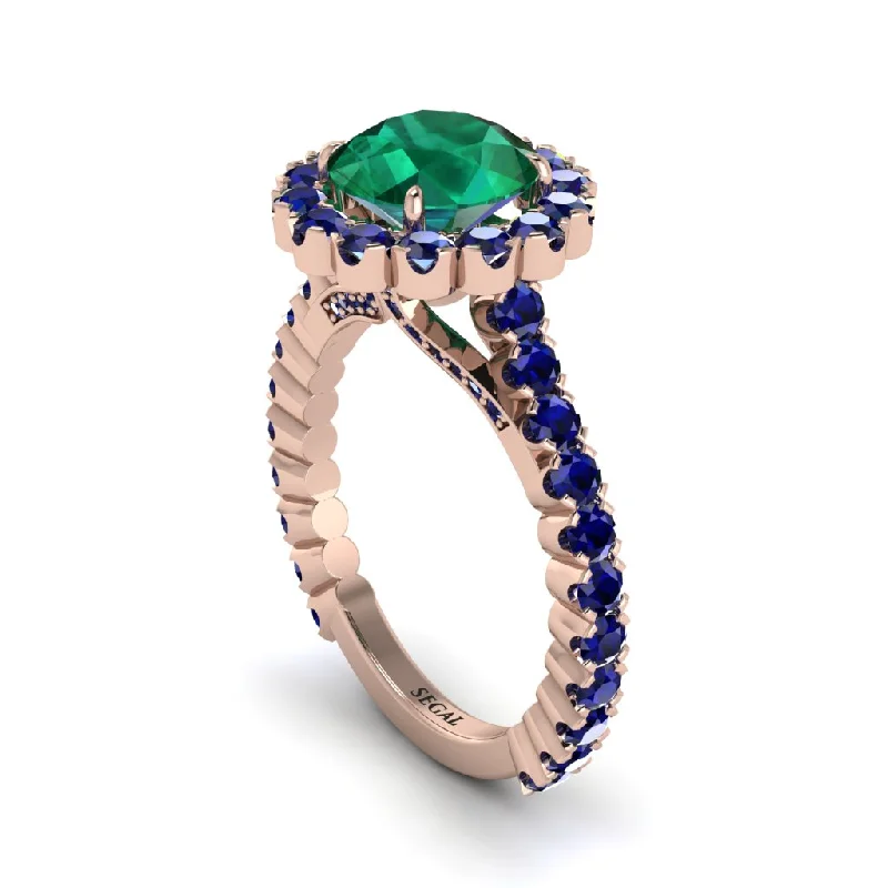 Ladies engagement rings with silver sapphires -Round Cut Emerald Timeless Splendor Engagement Ring - Jazlyn No. 65