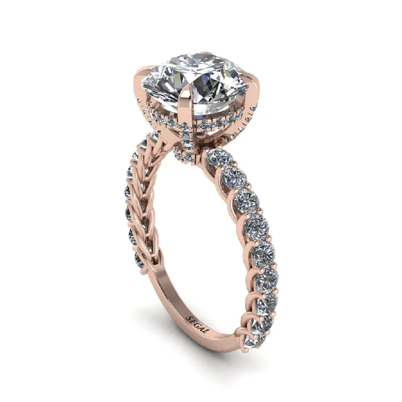 Ladies engagement rings slim profiles -Diamond Twisted Band Halo Engagement Ring - Avianna No. 2