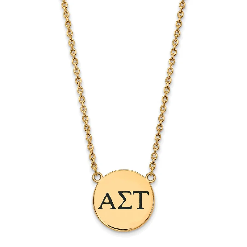 ladies-charm-gold-necklaces-14K Plated Silver Alpha Sigma Tau Large Enamel Greek Letters Necklace