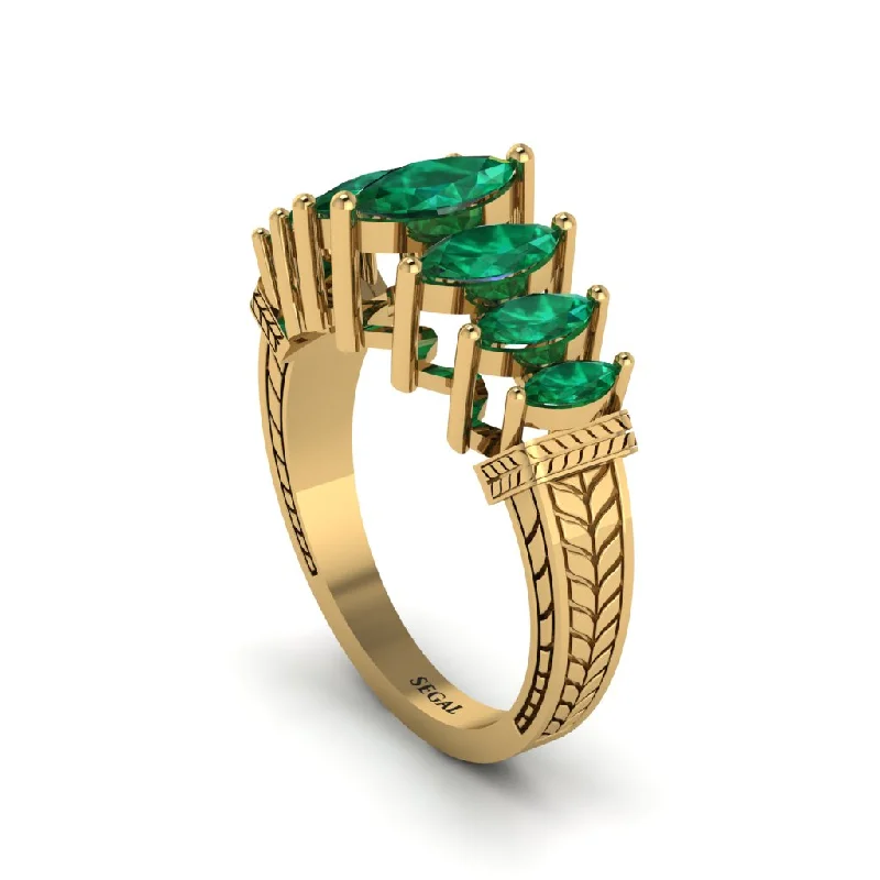 Ladies engagement rings with sunny diamonds -Marquise-Cut Emerald Cascade Engagement Ring - Regina No. 4