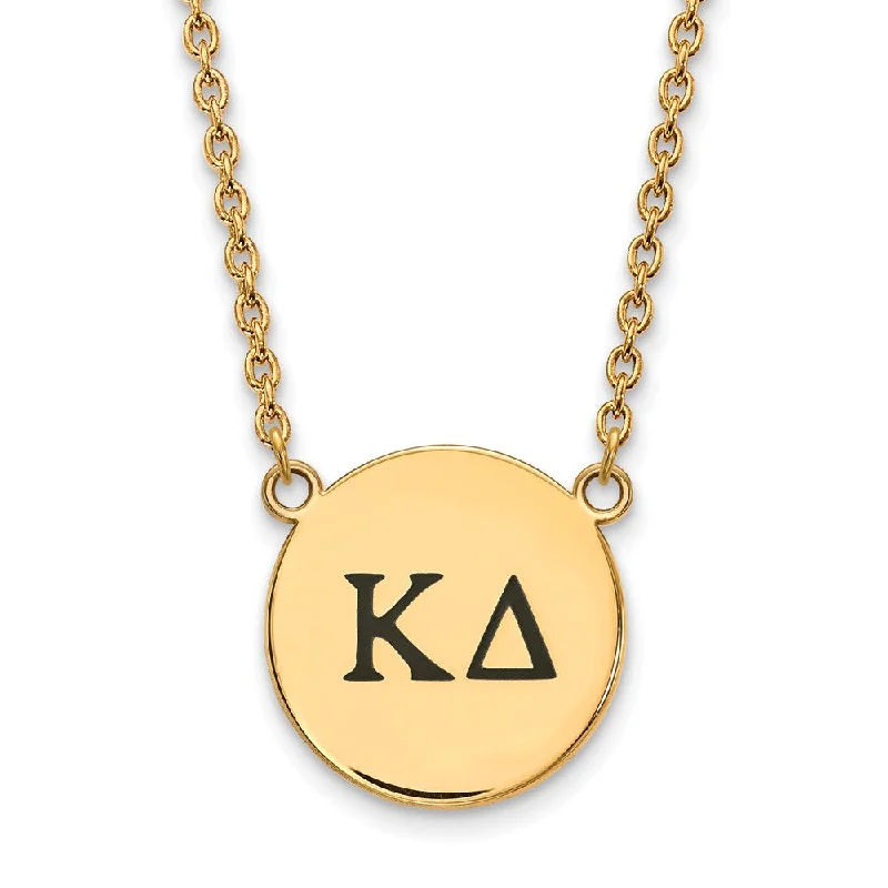 ladies-charm-diamond-necklaces-14K Plated Silver Kappa Delta Large Blue Enamel Greek Letters Necklace