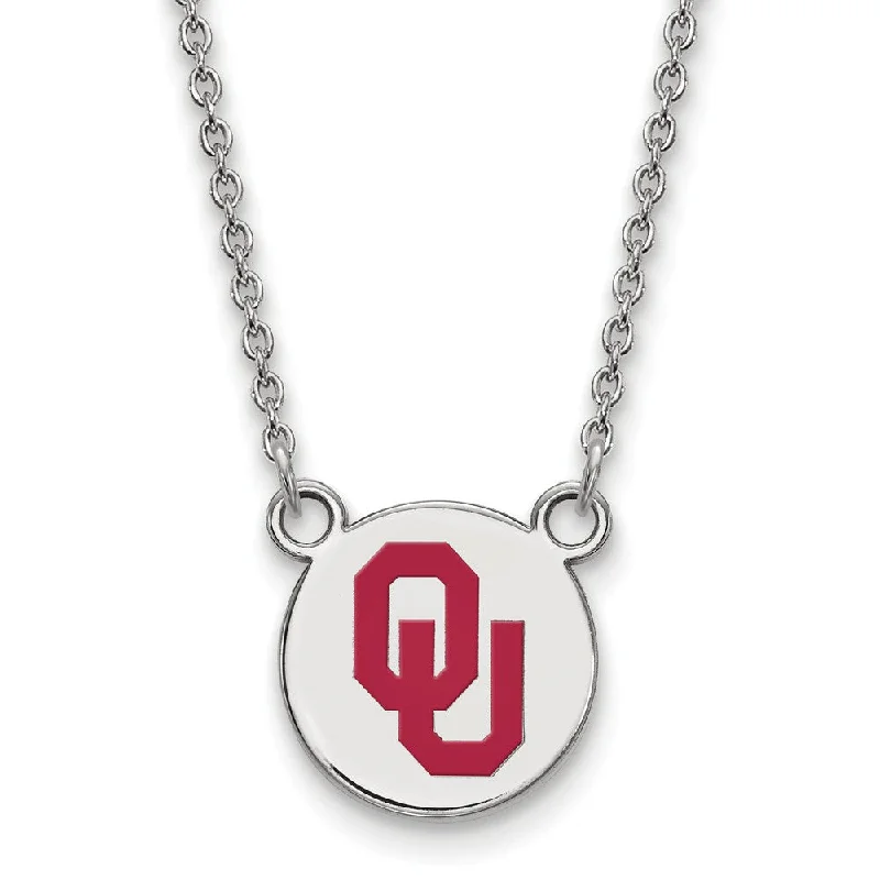 ladies-diamond-tassel-necklaces-Sterling Silver Oklahoma OU Small Enamel Disc Pendant Necklace