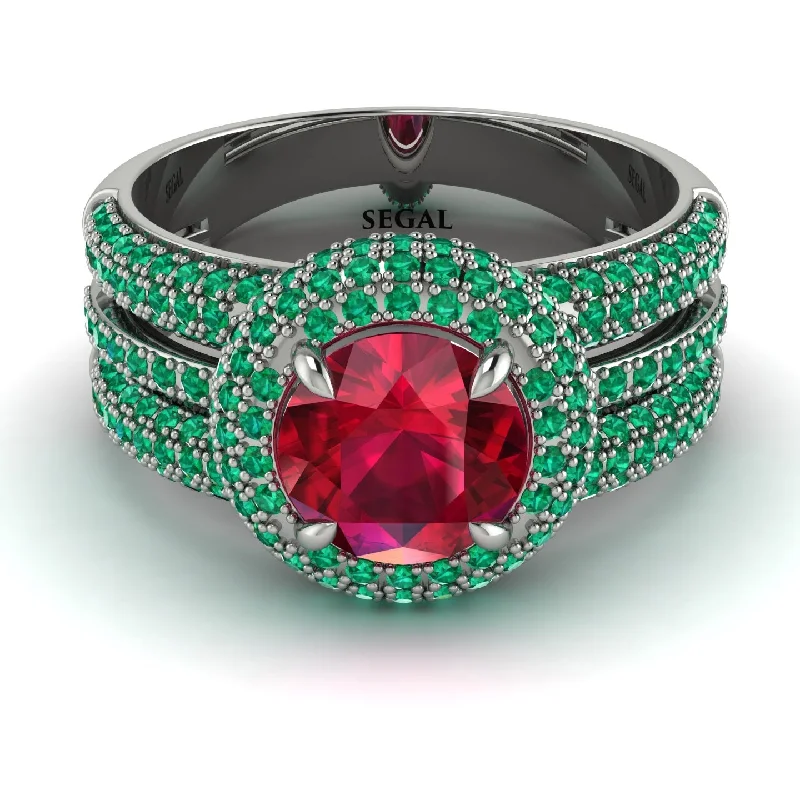 Ladies engagement rings slim charm -Ruby Halo Luxury Pave Engagement Ring - Sierra No. 27