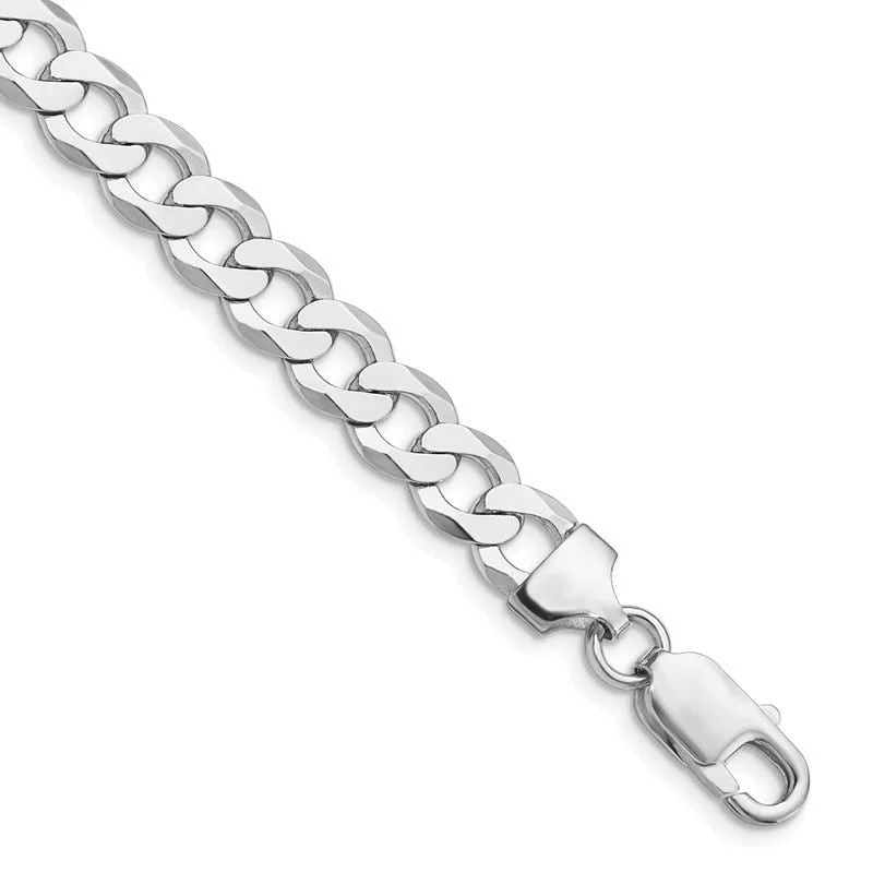 ladies-everyday-silver-bracelets-Sterling Silver Rhodium-plated 8mm Flat Curb Chain Bracelet