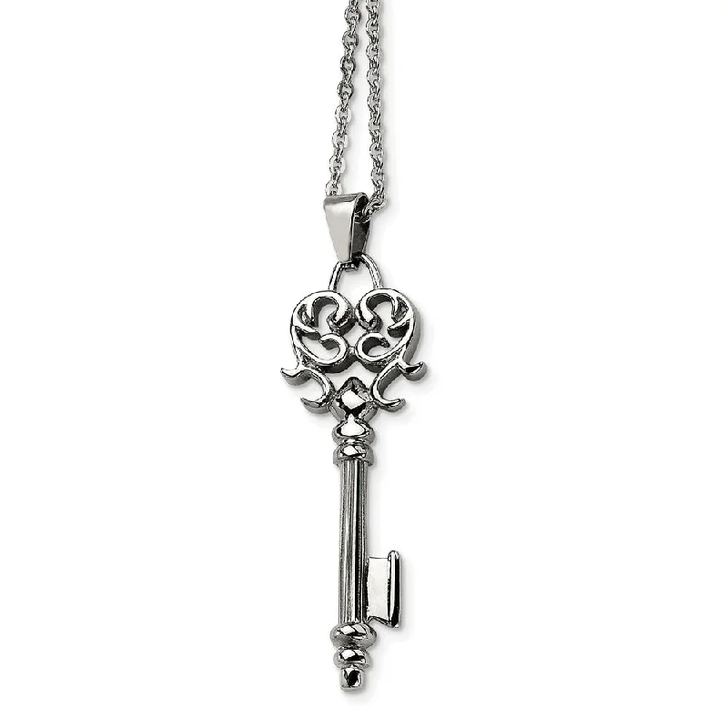 ladies-sterling-silver-tassel-necklaces-Stainless Steel Scroll Key Pendant Necklace - 22 Inch