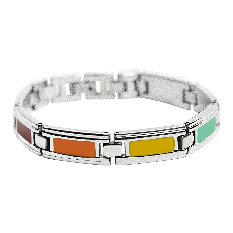 ladies-charm-silver-bracelets-Stainless Steel Enamel Rainbow Colors Bracelet / GPB8058