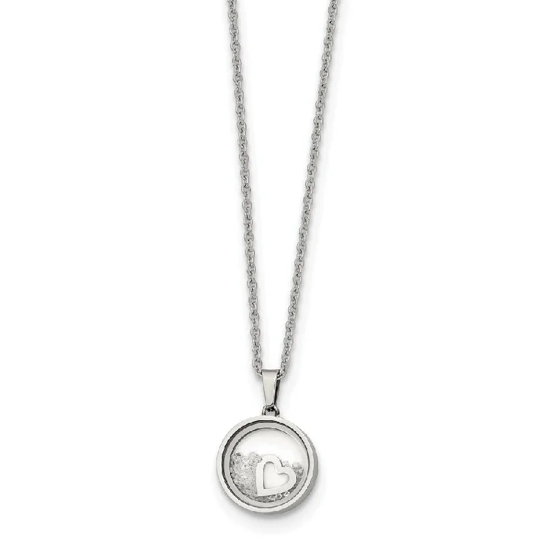 ladies-wedding-rose-gold-necklaces-Stainless Steel & Crystal 12mm Round Floating Heart Necklace, 16-18 In