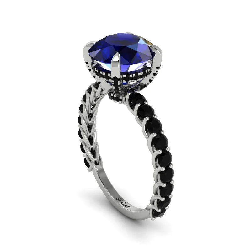 Ladies engagement rings for destined pairs -Sapphire Twisted Band Halo Engagement Ring - Avianna No. 45