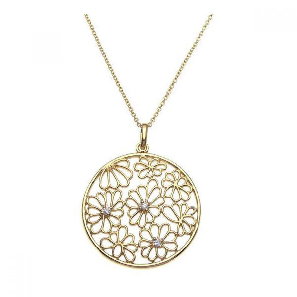 ladies-locket-rose-gold-necklaces-Silver 925 Gold Plated Clear CZ Flower Pendant Necklace