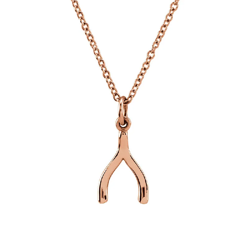 ladies-modern-diamond-necklaces-Tiny Wishbone Necklace in 14k Rose Gold, 18 Inch