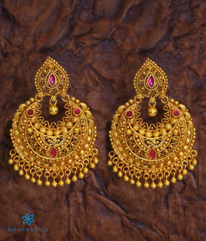 Ladies earrings with flame charms -The Ahana Silver Chand-Bali Earrings