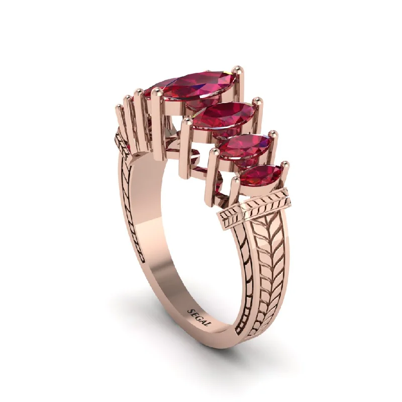 Ladies engagement rings for maverick love -Marquise-Cut Ruby Cascade Engagement Ring - Regina No. 11