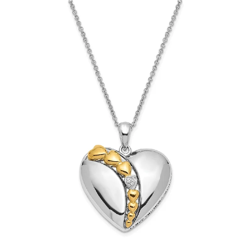 ladies-rustic-diamond-necklaces-Rhodium & Gold Tone Plated Sterling Silver & CZ Heart Necklace, 18 In.