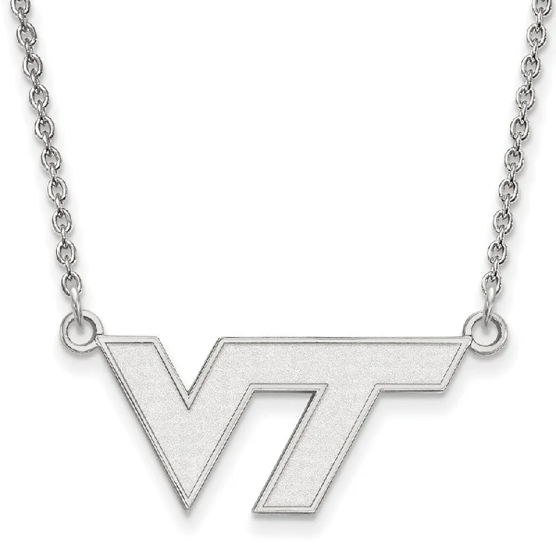 ladies-unique-crystal-necklaces-Sterling Silver Virginia Tech Small 'VT' Pendant Necklace