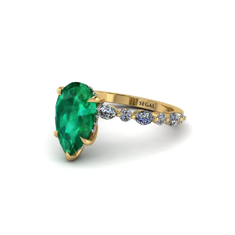 Ladies engagement rings statement charm -Pear-Cut Emerald Halo Engagement Ring - Nylah No. 4