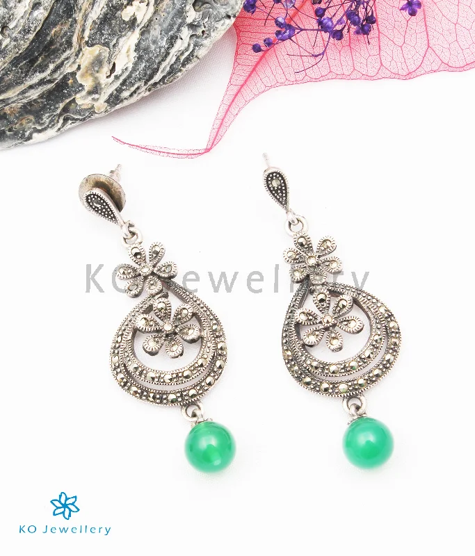 Ladies earrings for family bonds -The Silver Marcasite Earrings (Green)