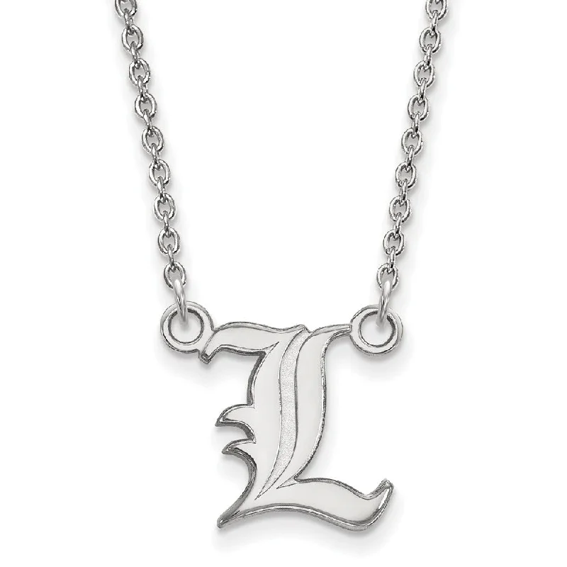 ladies-custom-silver-necklaces-Sterling Silver U of Louisville Small Script 'L' Pendant Necklace