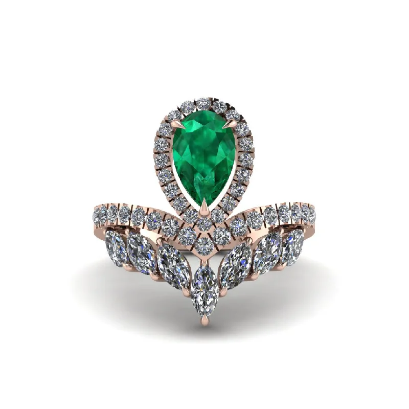 Ladies engagement rings with forest diamonds -Emerald Crown Radiance Engagement Ring - Aviana No. 5