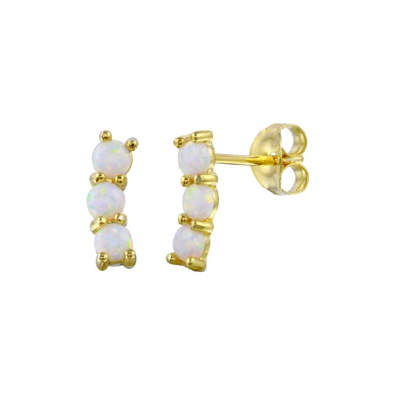 Ladies earrings fun drops -Gold Plated 925 Sterling Silver 3 Line Opal Earring - BGE00709