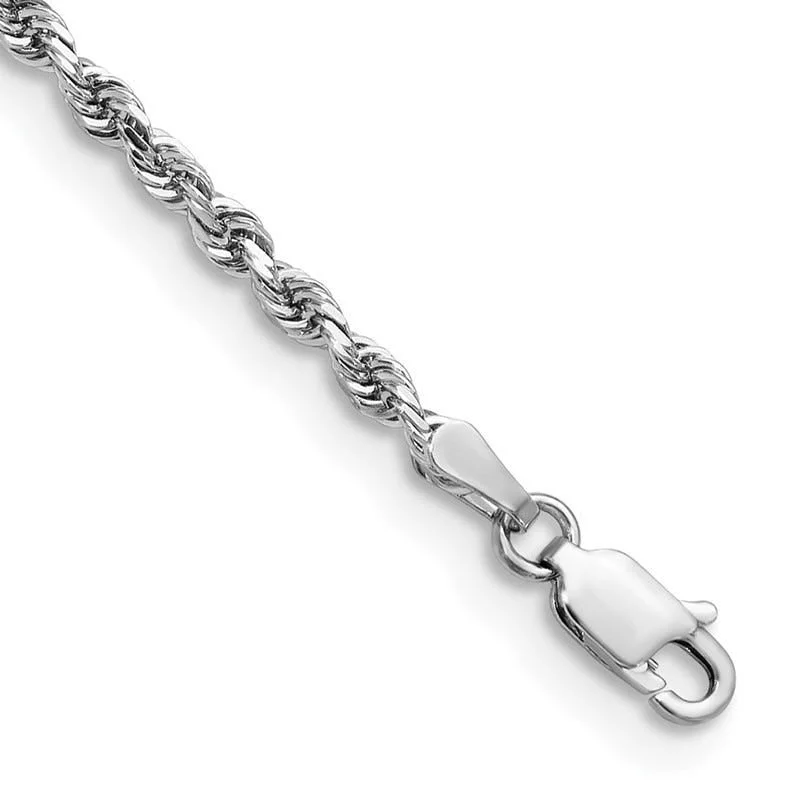 ladies-minimalist-rose-gold-bracelets-14K White Gold 8 Inch 2.75mm Diamond-cut Quadruple Rope Lobster Clasp Chain Bracelet