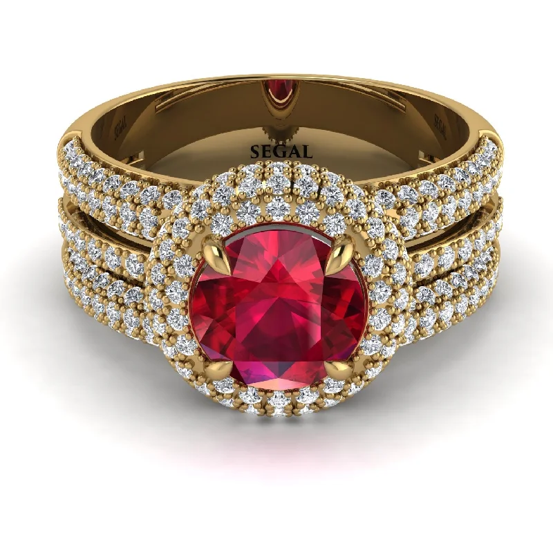 Ladies engagement rings for movie-date vows -Ruby Halo Luxury Pave Engagement Ring - Sierra No. 10