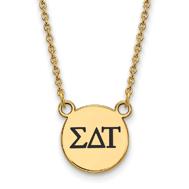 ladies-modern-tassel-necklaces-14K Plated Silver Sigma Delta Tau Small Enamel Greek Letters Necklace