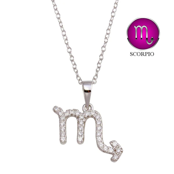 ladies-rustic-rose-gold-necklaces-Silver 925 Rhodium Plated Scorpio CZ Zodiac Sign Necklace