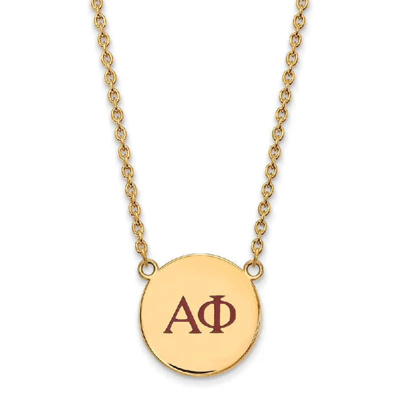 ladies-everyday-pearl-necklaces-14K Plated Silver Alpha Phi Large Red Enamel Greek Letters Necklace