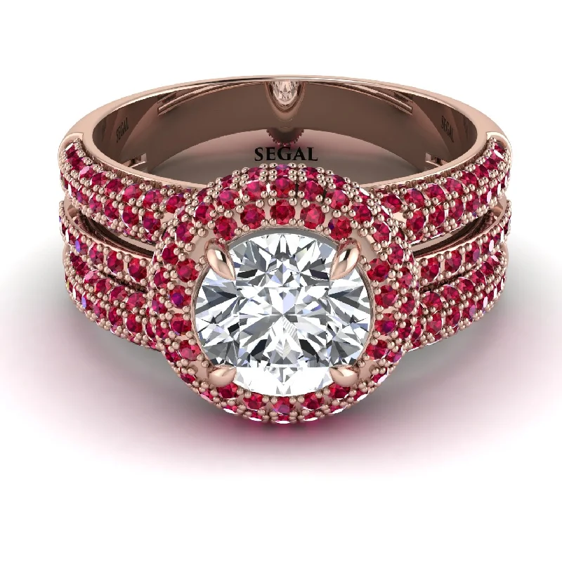 Ladies engagement rings with blush diamonds -Diamond Halo Luxury Pave Engagement Ring - Sierra No. 47