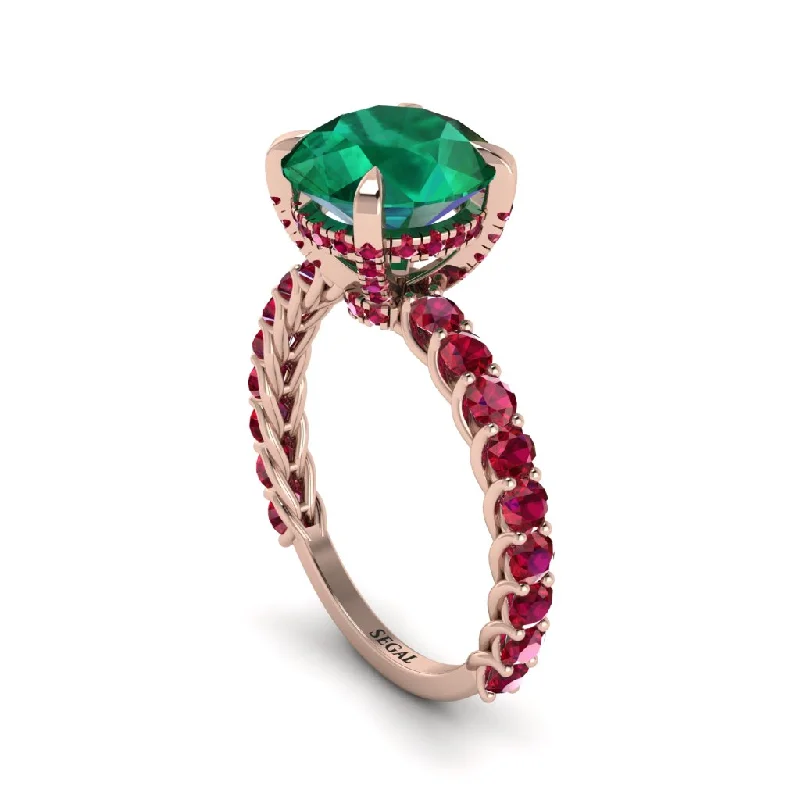 Ladies engagement rings with violet diamonds -Emerald Twisted Band Halo Engagement Ring - Avianna No. 50