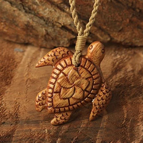 ladies-luxury-silver-necklaces-Natural Koa Wood Turtle Necklace