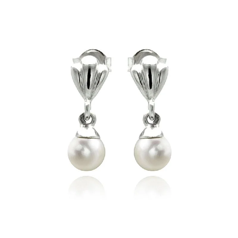 Ladies earrings for mature tastes -Silver 925 Rhodium Plated Synthetic Pearl Dangling Stud Earrings - STE00888