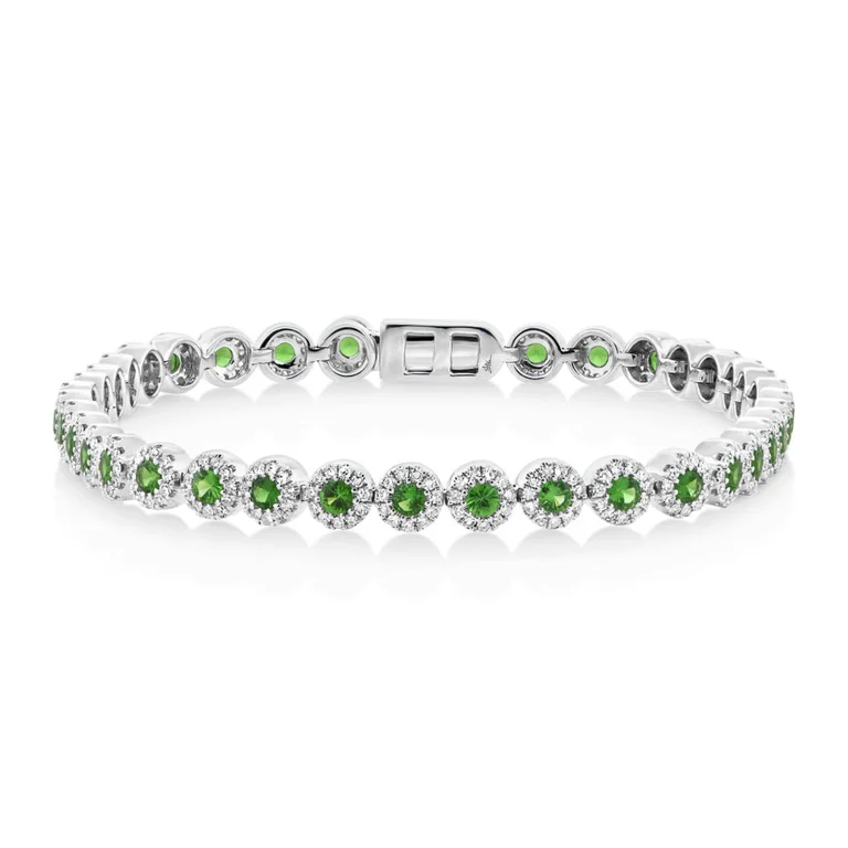 ladies-star-tassel-bracelets-14K White Gold Diamond and Green Garnet Tennis Bracelet