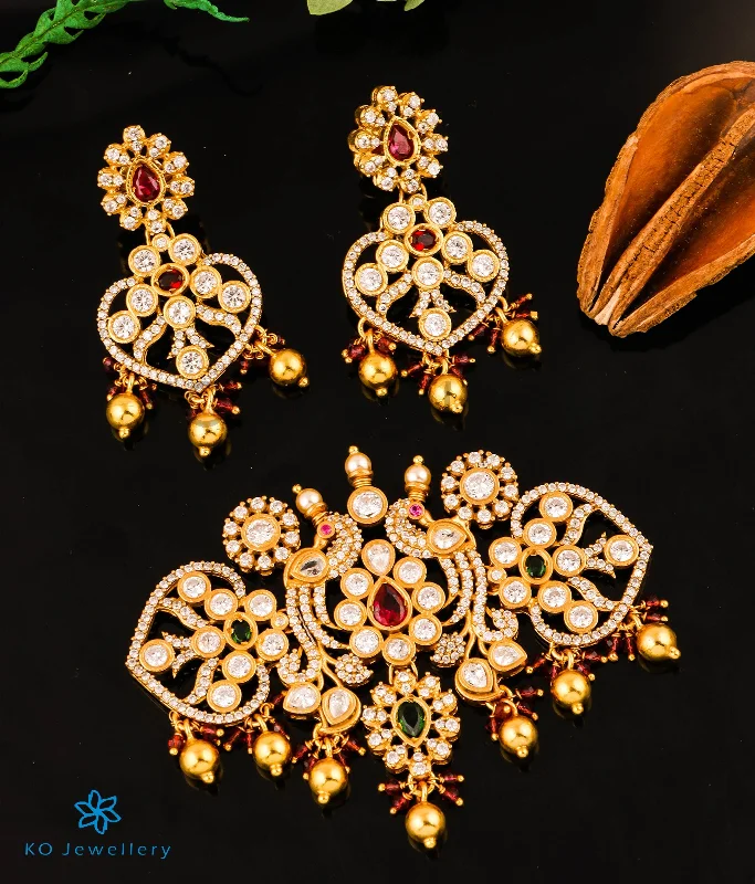 Ladies earrings wide hoops -The Ojayit Silver Peacock Choker Necklace & Earrings