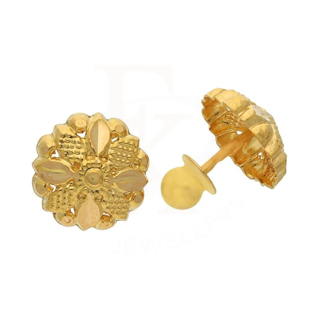 Ladies earrings with scale charms -Gold Flower Stud Earrings 21KT - FKJERN21K2427