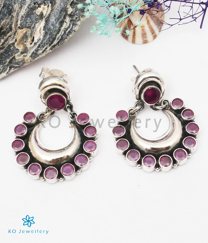 Ladies earrings sea tones -The Aishwarya Silver Gemstone Earrings (Red)