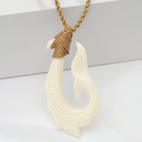 ladies-heart-layered-necklaces-Buffalo Bone Fish Hook Necklace w/Whale Tail 30x55mm