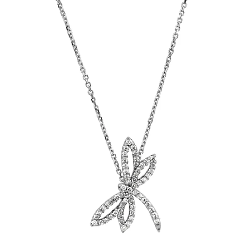 ladies-bridal-diamond-necklaces-1/3 cttw Diamond Dragonfly Necklace in 14k White Gold