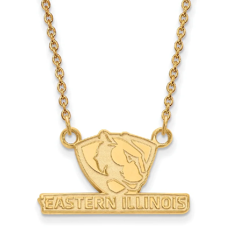 ladies-artisan-diamond-necklaces-14k Gold Plated Silver Eastern Illinois U Small Pendant Necklace