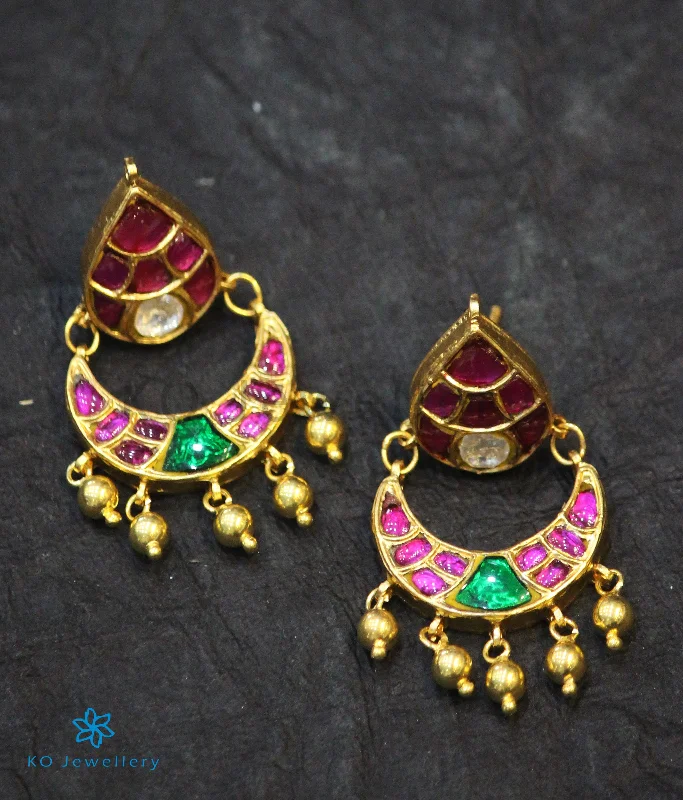 Ladies earrings with gray apatite -The Mehreen Silver Kundan Chand-Bali Earrings