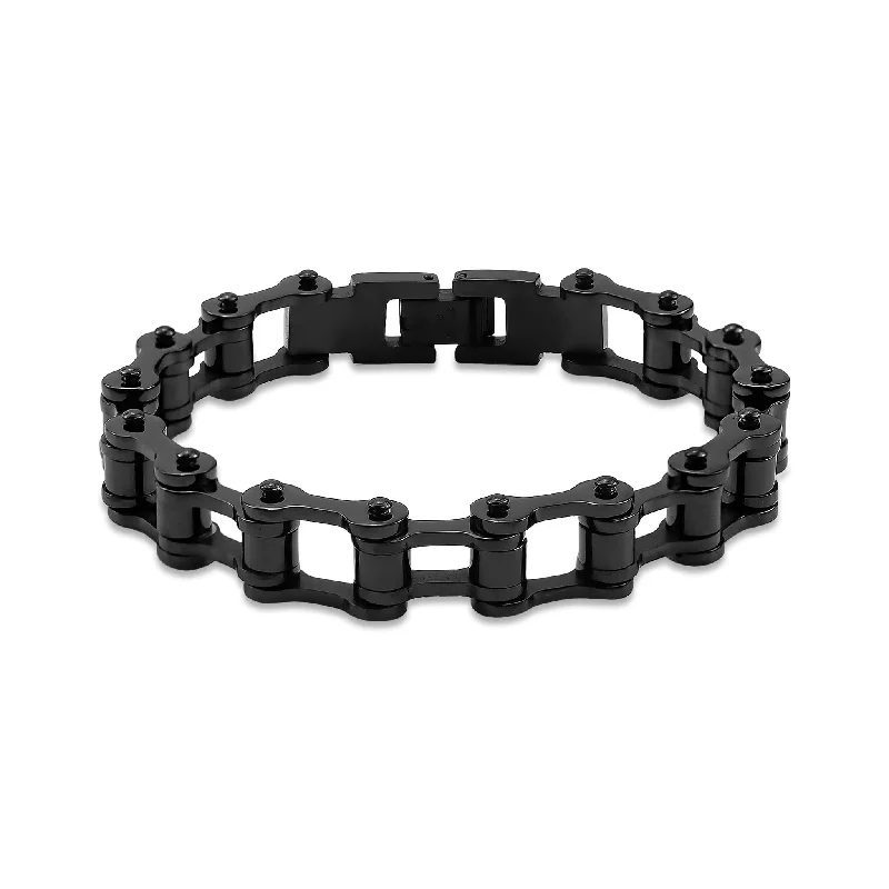 ladies-silver-bangle-bracelets-Stainless Steel Black Bike Chain Bracelet / BRJ9023