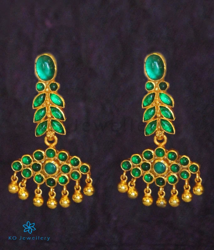 Ladies earrings for new moms -The Varsha Silver Kempu Earrings (Green)