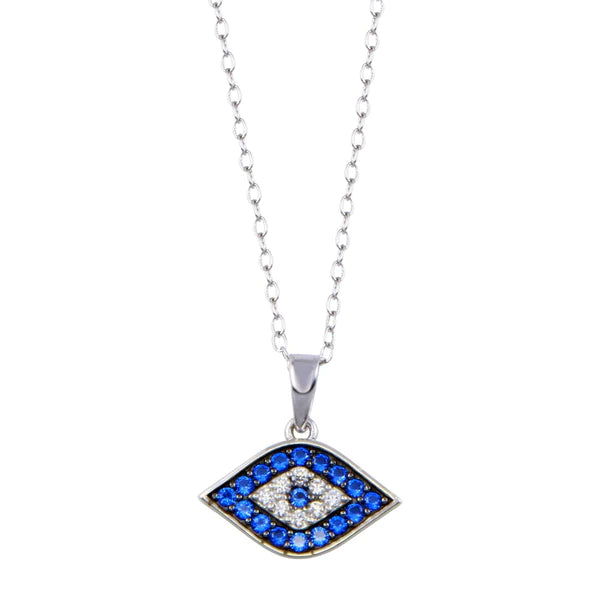 ladies-affordable-rose-gold-necklaces-Silver 925 Rhodium Plated Evil Eye Blue and Clear CZ Necklace