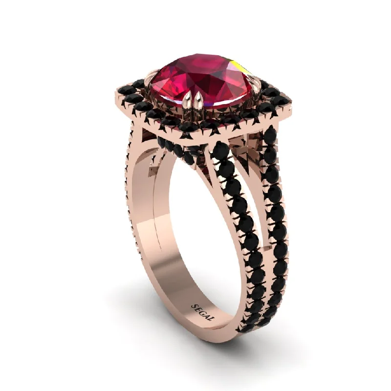 Ladies engagement rings with white diamonds -Ruby Pave Split Shank Engagement Ring - Averie No. 41